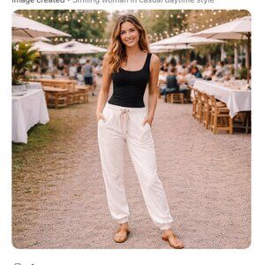 BASSIKE Organic Cotton White Jogger Pants size medium